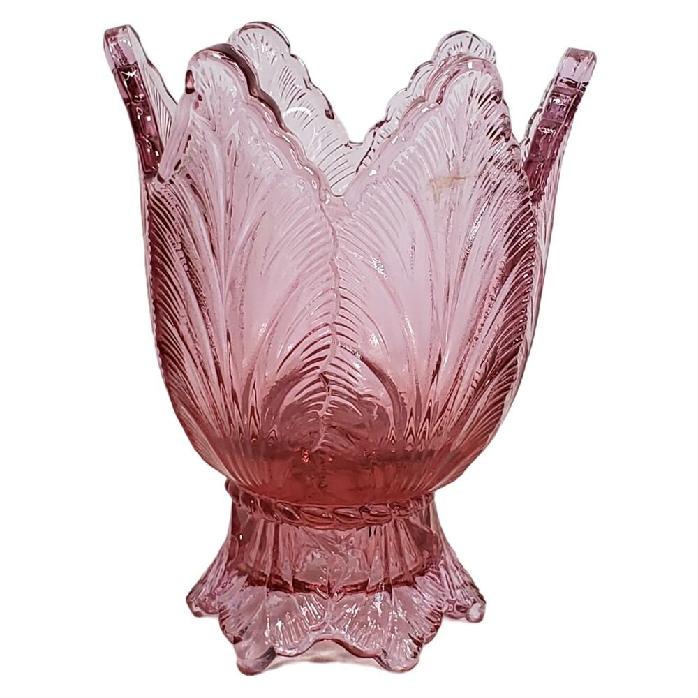 Vtg Fenton Art Glass Tulip Shape Pink Two Way Votive Candle Holder EUC Bloomcore